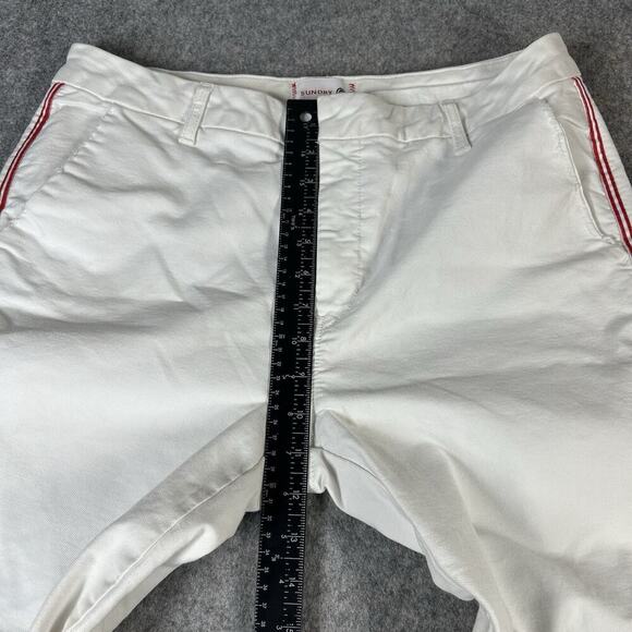 Sundry Le Soleil White Raw Hem Chinos Pants Women’s 31 Side Red Stripes Detail - Picture 5 of 13